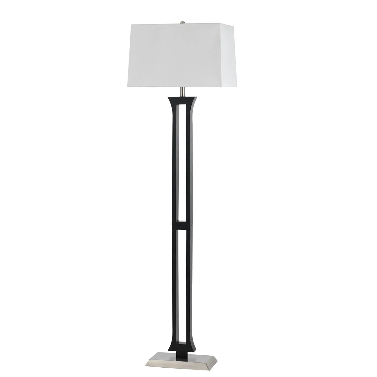 Benzara 100 Watt Metal Body Floor Lamp with Square Fabric Shade, Black and White
