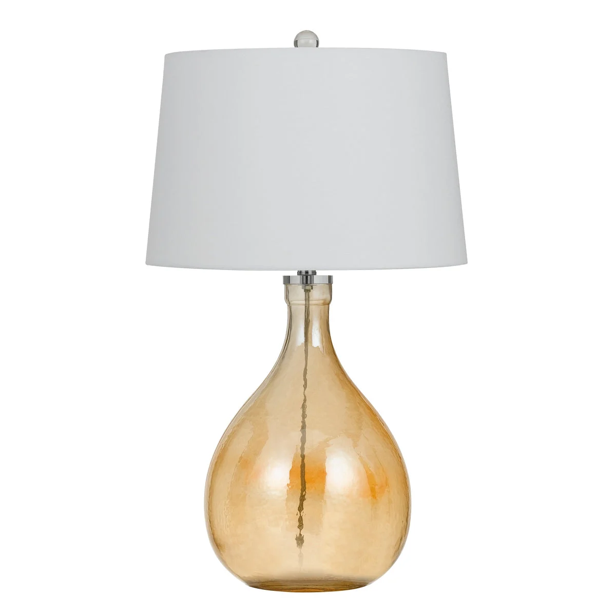 Benzara Fabric Shade Table Lamp with Bellied Glass Base, White and Orange