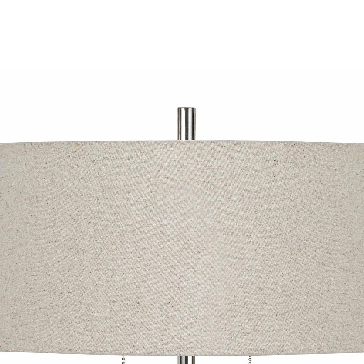 Benzara Tubular Metal and Marble Desk Lamp with Fabric Drum Shade, White