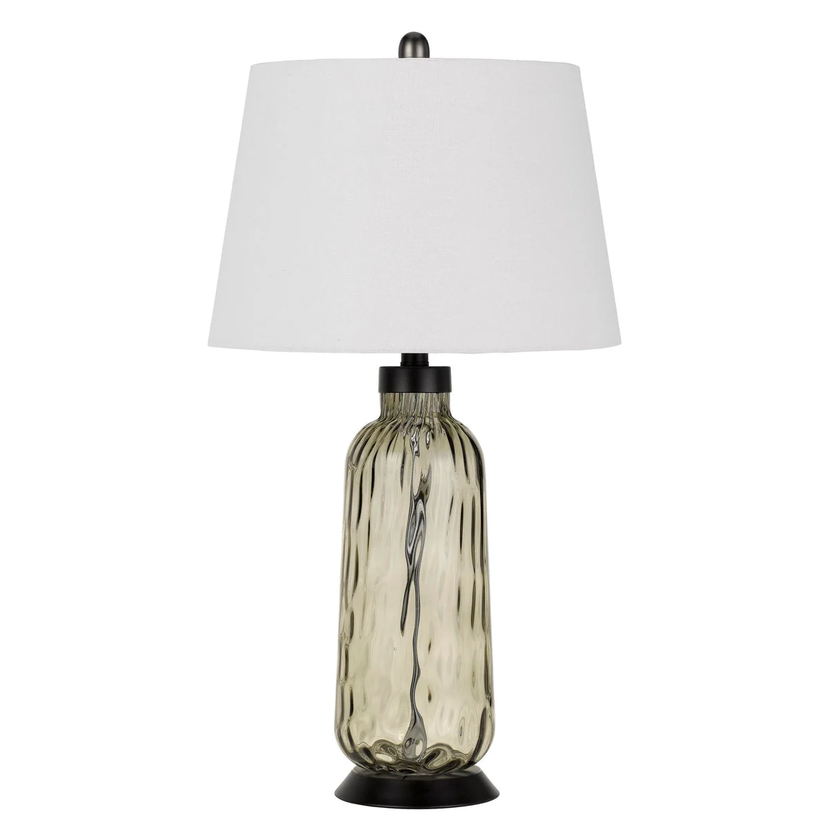 Benzara 3 Way Glass Body Table Lamp wit Tapered Fabric Shade, Set of 2, White