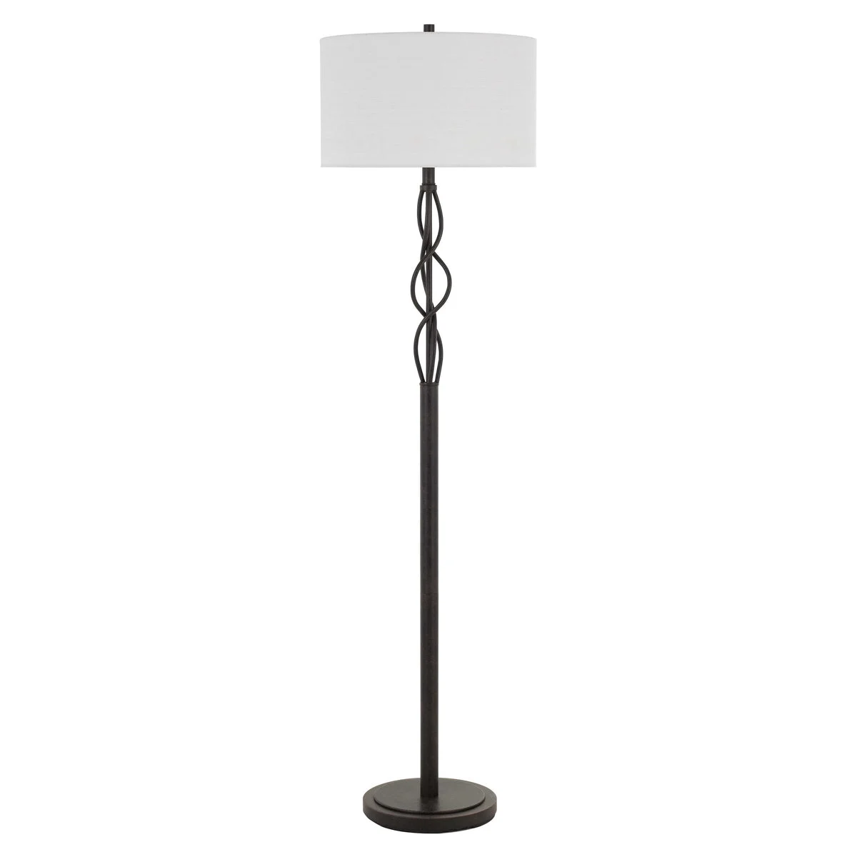 Benzara 150W 3 Way Metal Floor Lamp with Fabric Drum Shade, Bronze and White