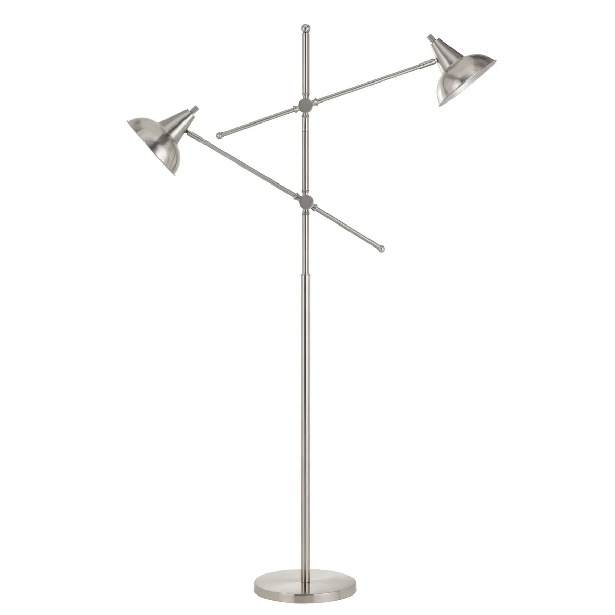 Benzara Tubular Metal Body Floor Lamp with 2 Adjustable Arms, Silver