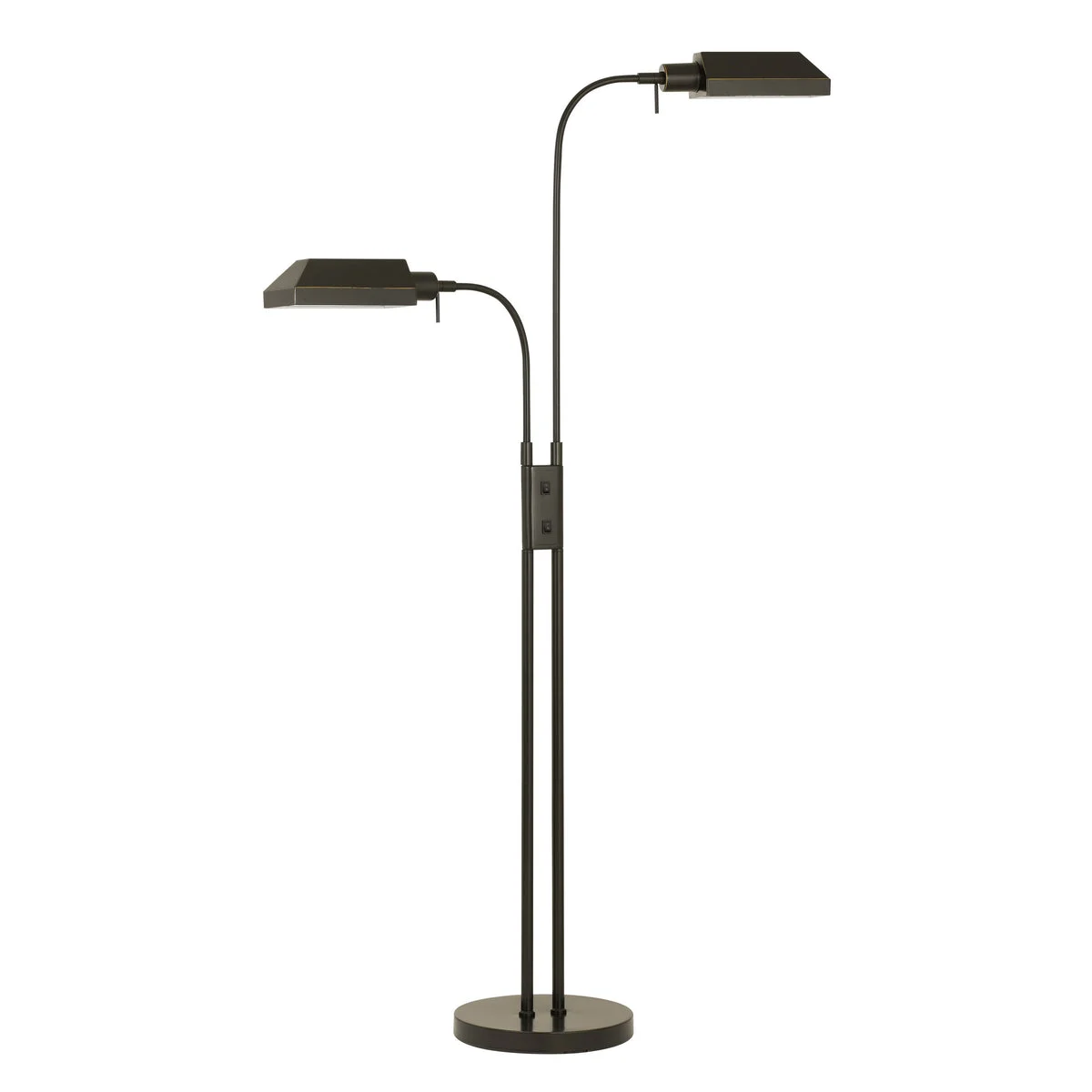 Benzara 60W x 2 Metal Floor Lamp with Round Base and On Off Rocker Switch, Bronze