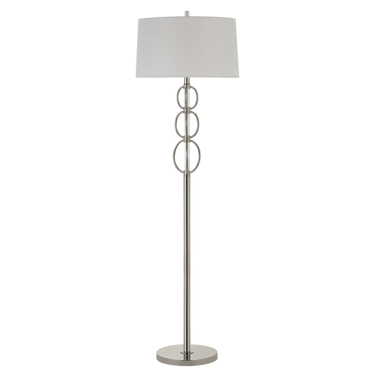 Benzara Metal Floor Lamp with Stacked Rings Tubular Stand, White and Chrome