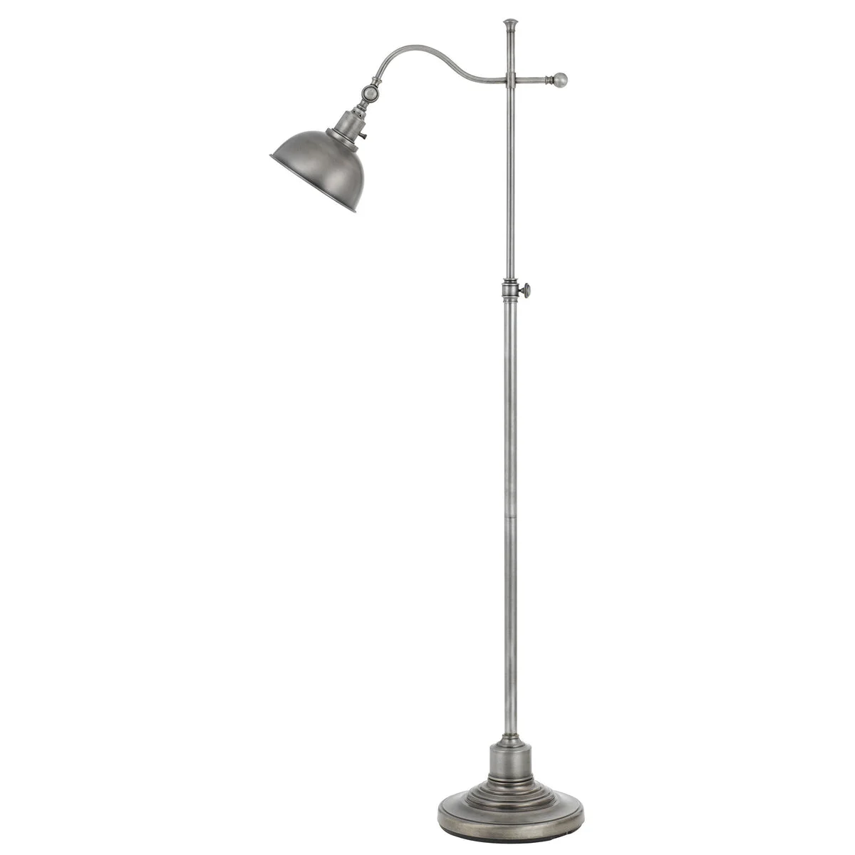 Benzara 60 Watt Metal Lamp with Adjustable Pole and Bowl Shade, Silver