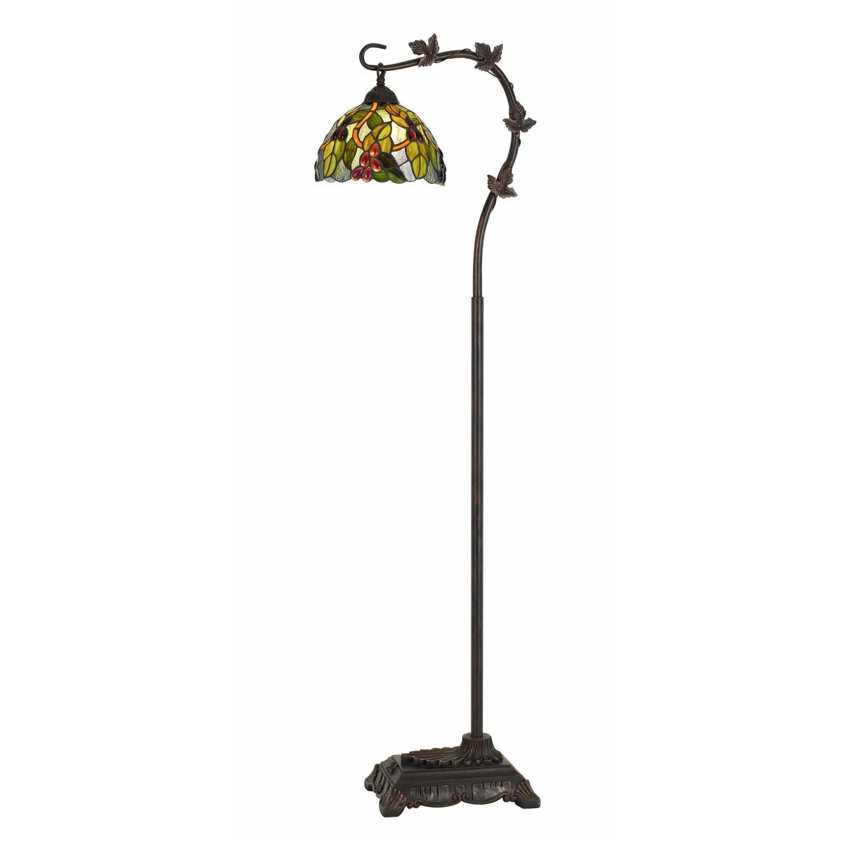 Benzara Downbridge Metal Tiffany Floor Lamp with Leaf Accents, Multicolor