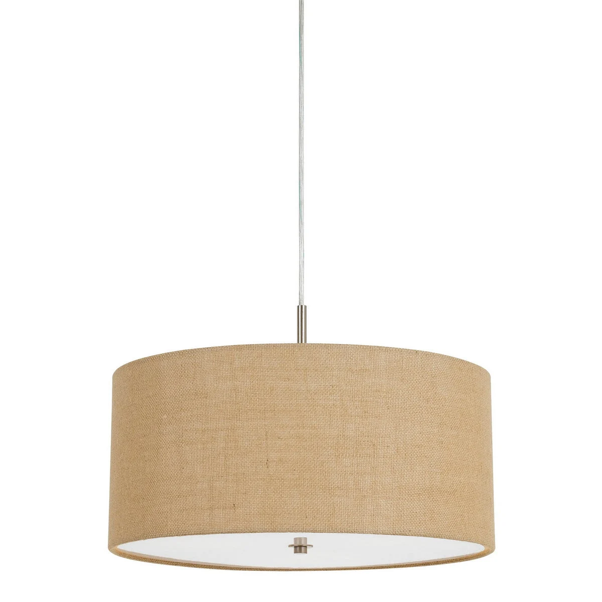 Benzara Metal Pendant Lighting with Fabric Circular Drum Shade and Cord, Beige