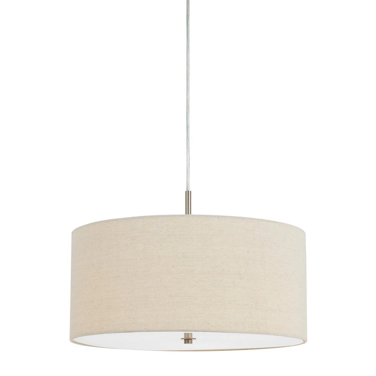 Benzara Metal Pendant Lighting with Fabric Circular Drum Shade, Off White