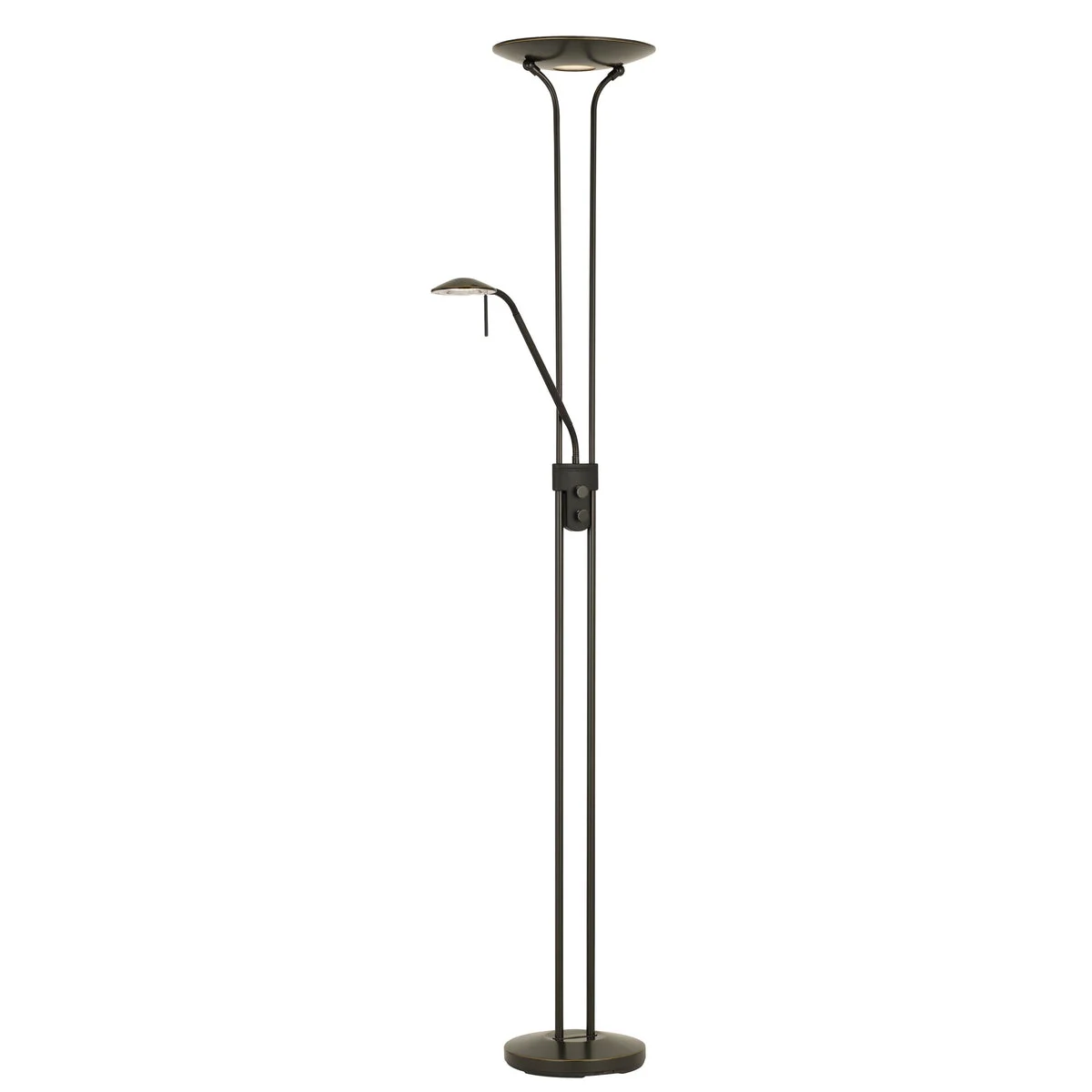 Benzara 2 Metal Heads Torchiere Floor Lamp with Dimmer Control, Black
