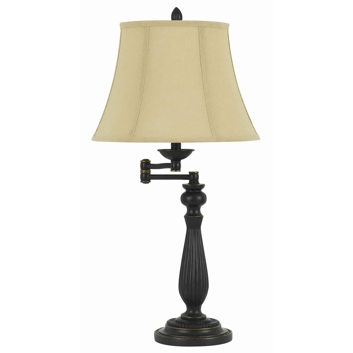 Benzara Metal Swing Arm Table Lamp with Pedestal Base and Empire Shade, Black