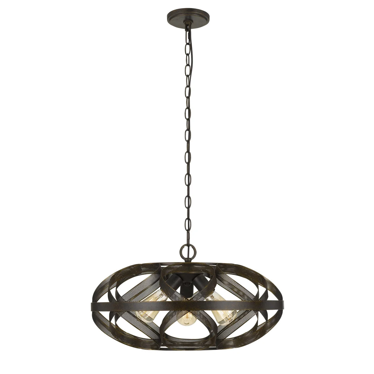 Benzara Round Metal Mesh Design Pendant Fixture with Chain, Dark Bronze