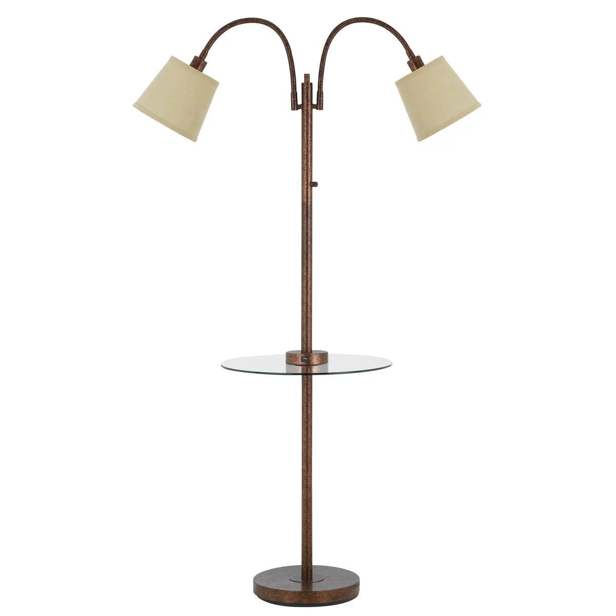 Benzara Metal Floor Lamp with 2 Gooseneck Design Shade, Rustic Bronze