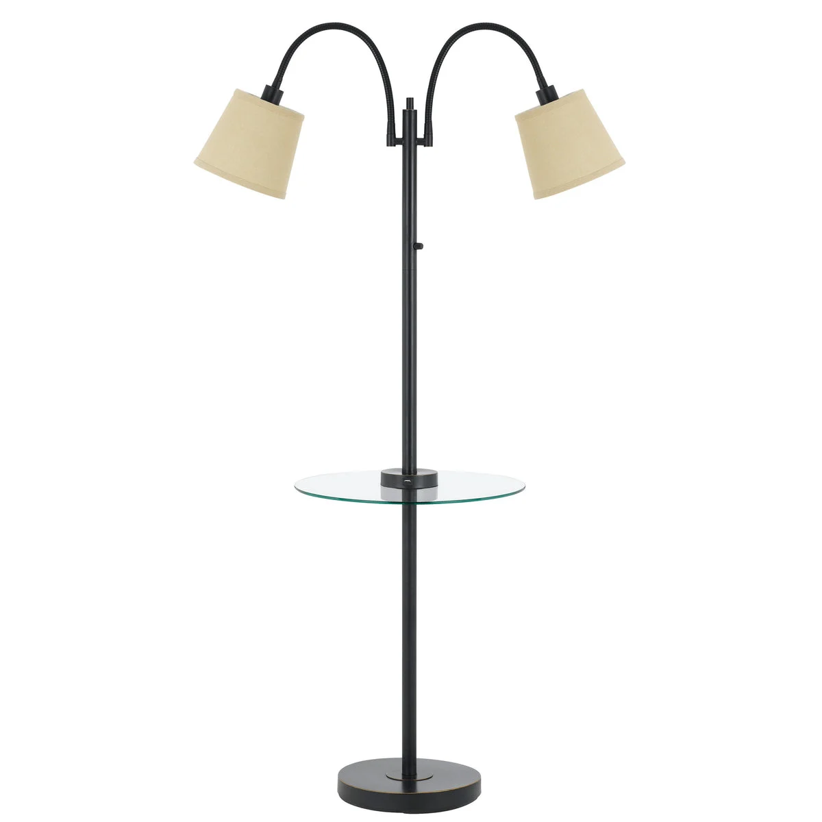 Benzara Metal Floor Lamp with 2 Gooseneck Design Shade and 3 Way Switch, Black