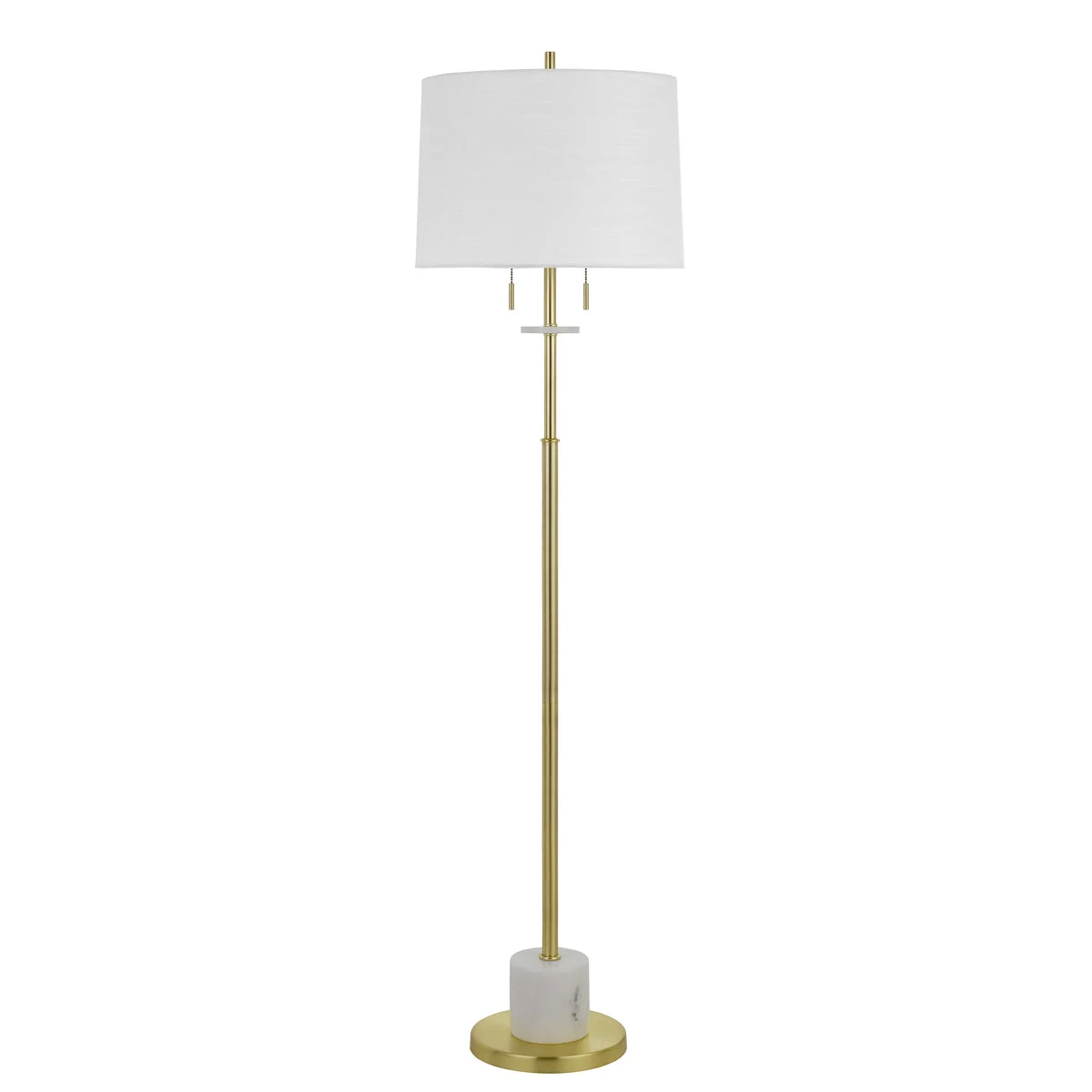 Benzara Tubular Metal Body Floor Lamp with Fabric Drum Shade, Gold and White