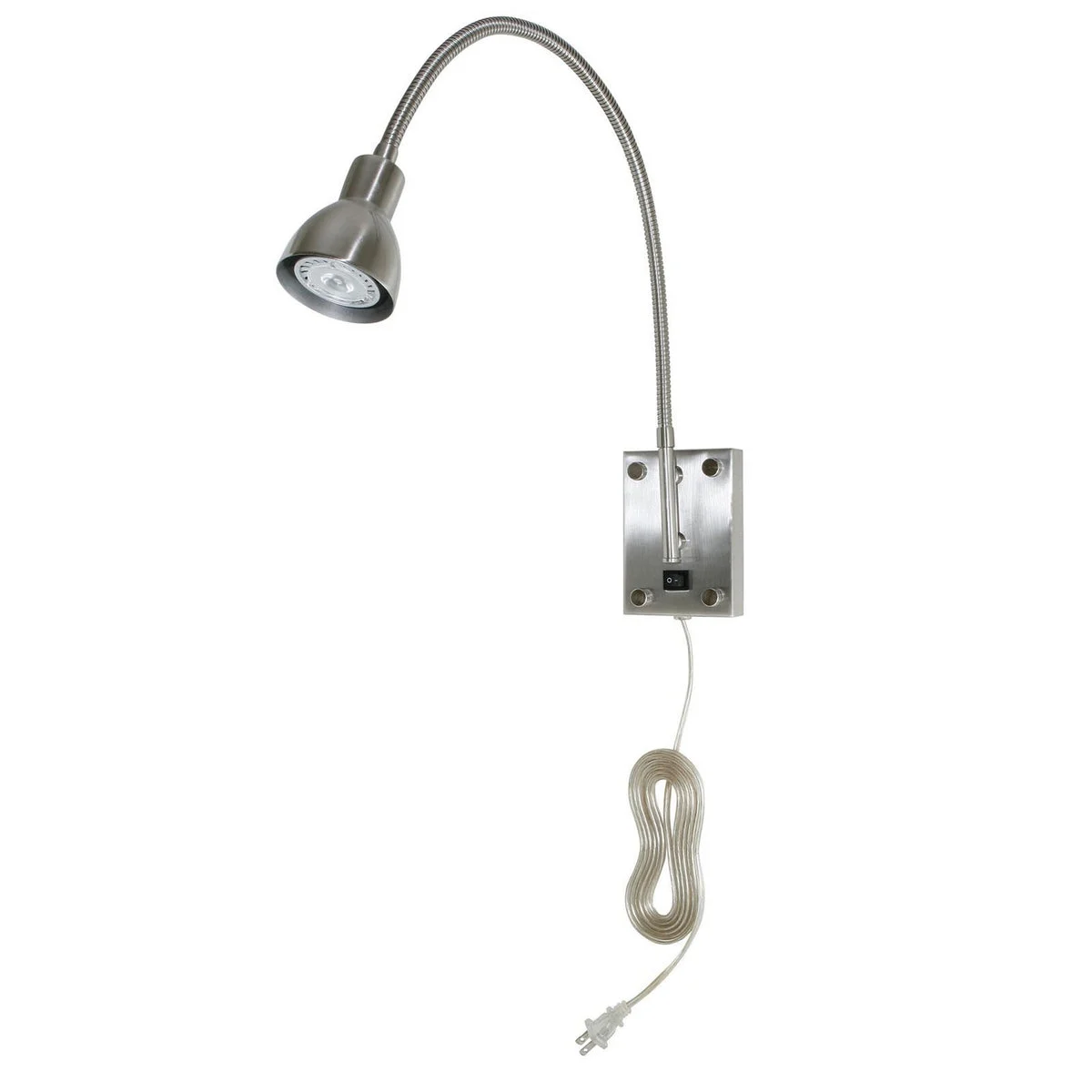 Benzara Metal Round Wall Reading Lamp with Plug In Switch, Silver