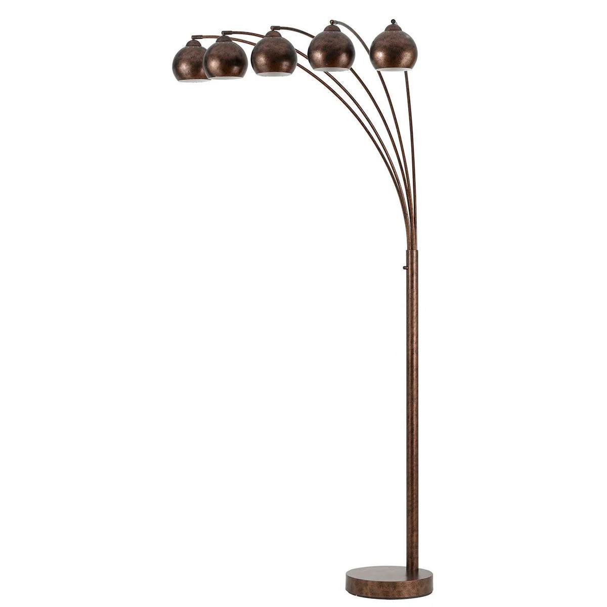 Benzara Metal Round 5 Arched Floor Lamp with Uno Style Shade, Bronze