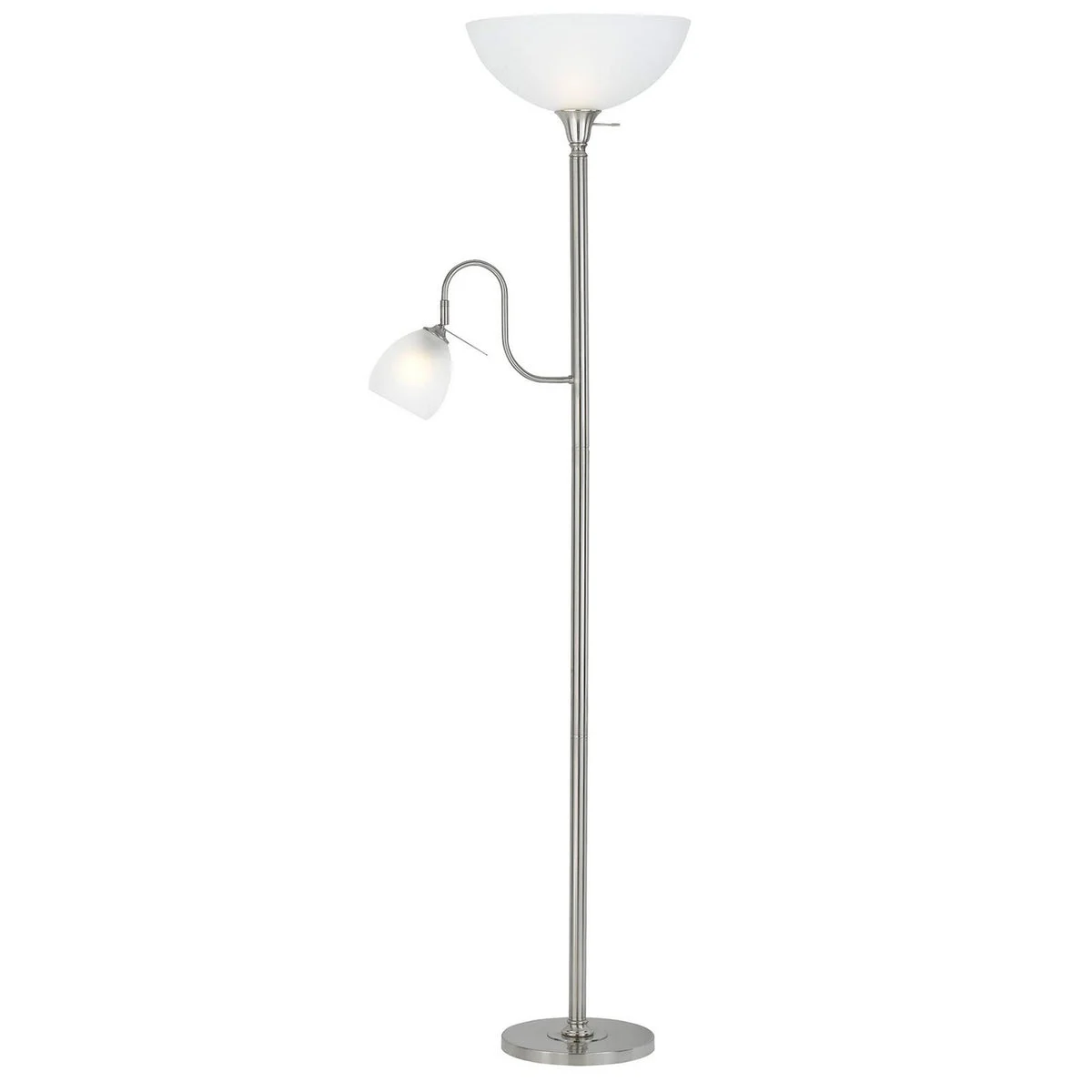 Benzara Metal Round Torchiere Lamp with Adjustable Shade, Silver