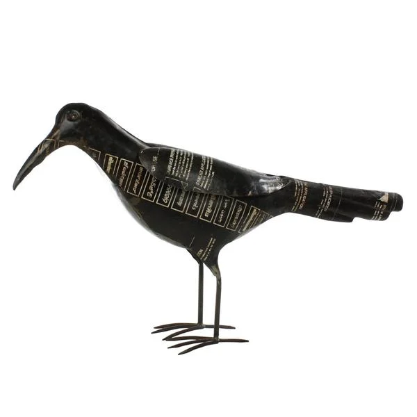 Benzara Metal Sitting Crow Accent Figurine with Long Beak, Black and Brown