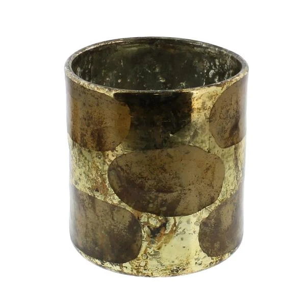 Benzara Cylindrical Shape Splotched Glass Vase, Large, Gold and Copper