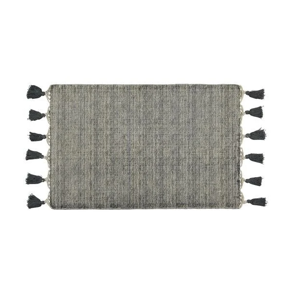 Benzara 3 x 2 Feet Block Printed Cotton Rug with Tassel, Gray and Off White