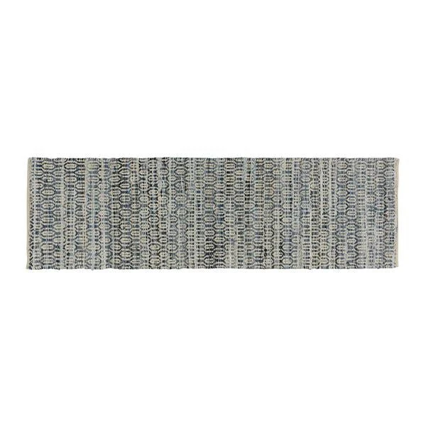 Benzara 8 x 2.5 Feet Reversible Cotton Rug with Ogee Pattern, Blue and Off White