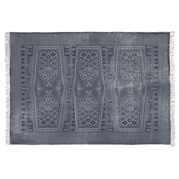 Benzara 8 x 10 Feet Fabric Rug with Batik Print Pattern and Fringes, Gray