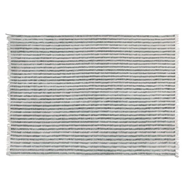 Benzara 8 X 10 Feet Fabric Rug with Fringes and Sawtooth Stripes, Gray and White
