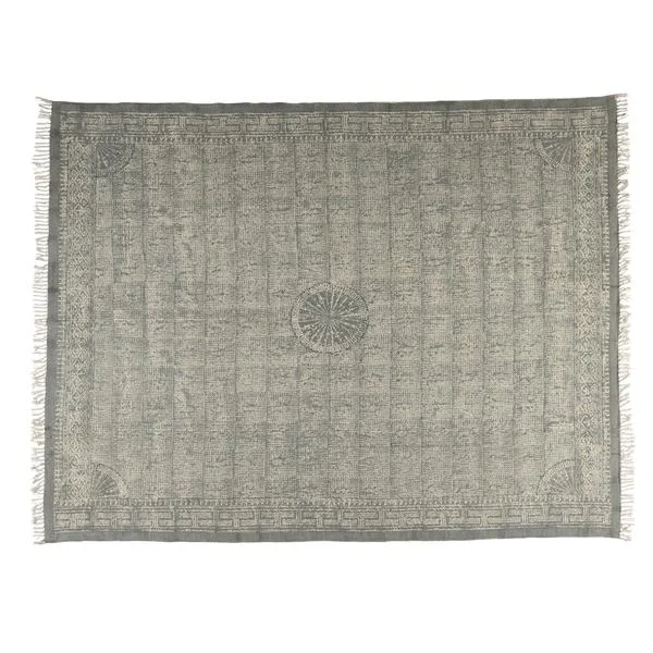 Benzara 8 X 10 Feet Fabric Rug with Fringes and Tribal Pattern, Gray