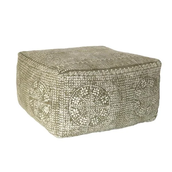 Benzara Square Shaped Fabric Pouf with Traditional Floral Pattern, Brown