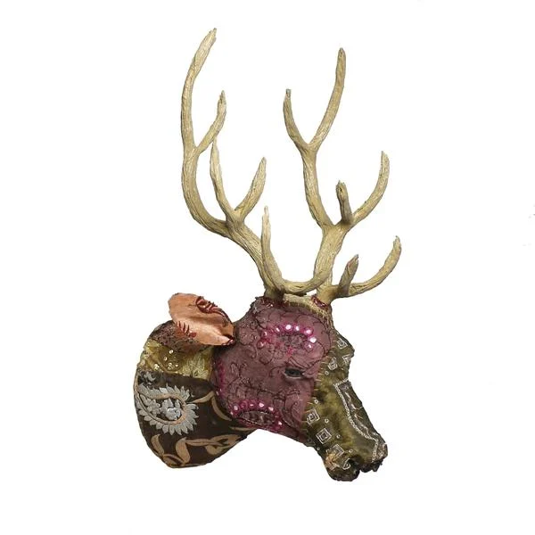 Benzara Fabric Forest Stag Head Walldecor with Distinct Pattern, Multicolor