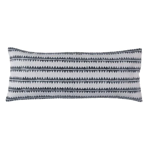 Benzara Polyfill Inserted Cotton Lumbar Pillow with Sawtooth Stripes,Gray and White