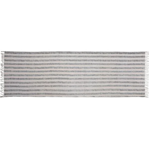 Benzara 2.5 X 8 Feet Rectangular Fabric Runner with Sawtooth Stripes,White and Gray