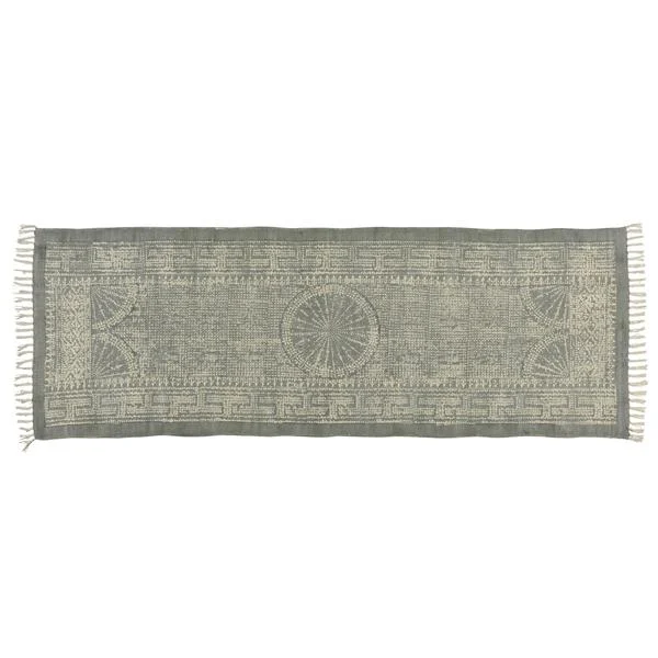 Benzara 2.5 X 8 Feet Rectangular Fabric Runner with Block Prints, Gray