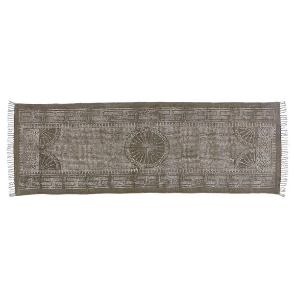 Benzara 2.5 X 8 Feet Rectangular Fabric Runner with Block Prints, Dark Gray