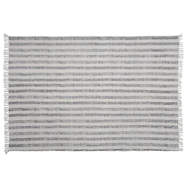 Benzara 4 X 6 Feet Fabric Rug with Fringes and Sawtooth Stripes, Gray and White