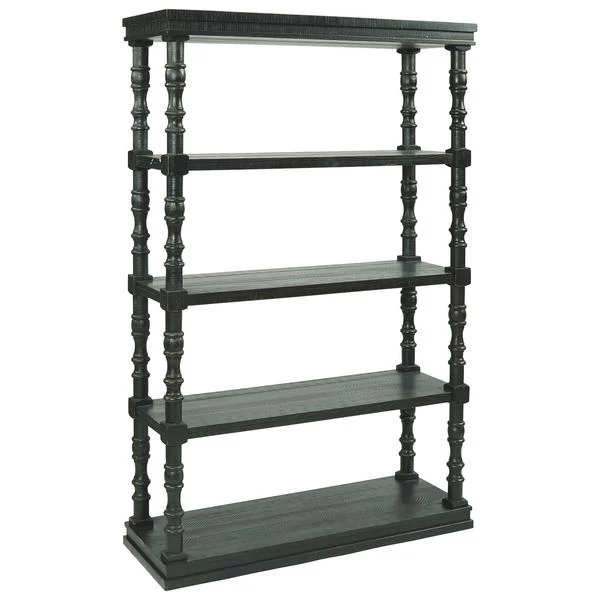 Benzara 5 Tier Wooden Bookcase with Turned Frame, Antique Black