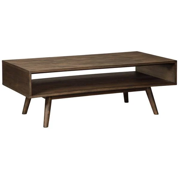 Benzara Wooden Cocktail Table with Open Bottom Shelf and Angled Legs, Brown