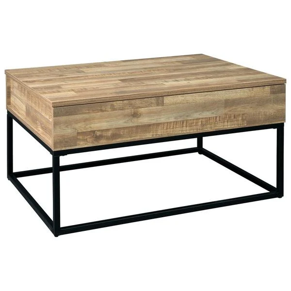 Benzara 19`` Wood and Metal Lift Top Cocktail Table, Brown and Black