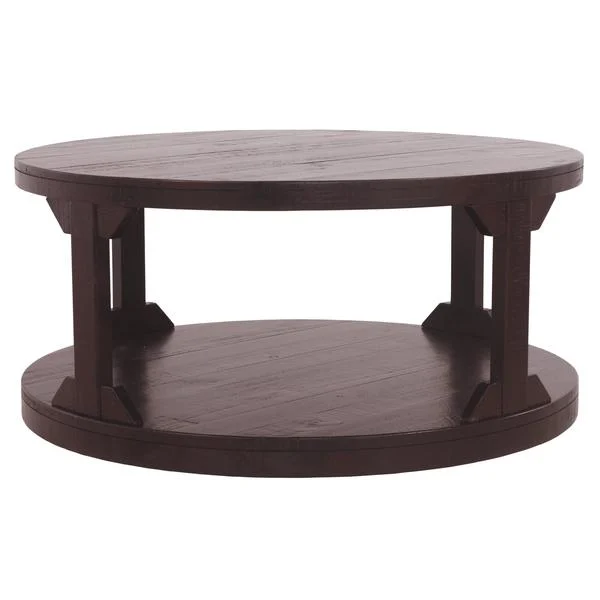 Benzara 18" Round Wooden Cocktail Table with Bottom Shelf, Brown