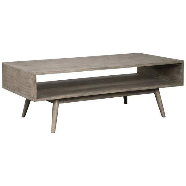 Benzara Mid Century Rectangular Cocktail Table with Open Shelf, Gray