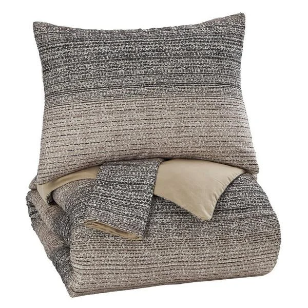 Benzara Dual Tone 3 Piece Cotton King Duvet Cover, Brown and Gray