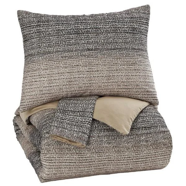 Benzara Dual Tone 3 Piece Cotton Queen Duvet Cover, Brown and Gray