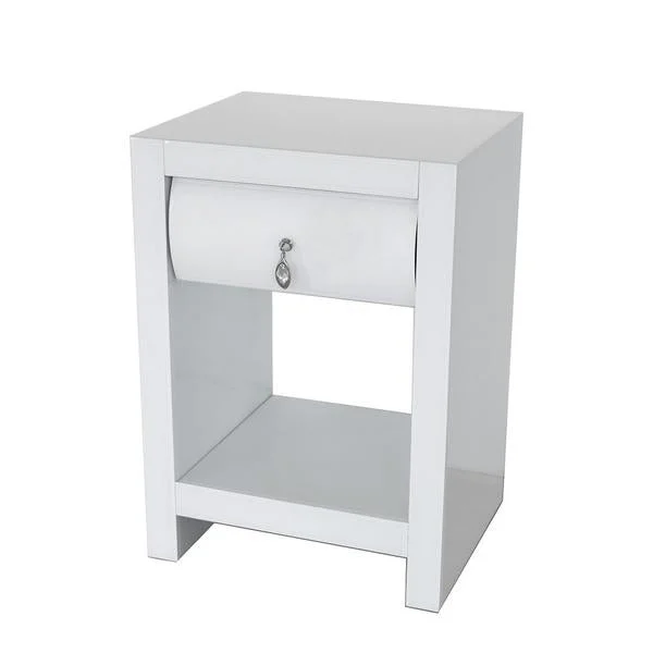 Benzara BM229423 Wood and Glass Chest with 1 Drawer, 26 inch, White