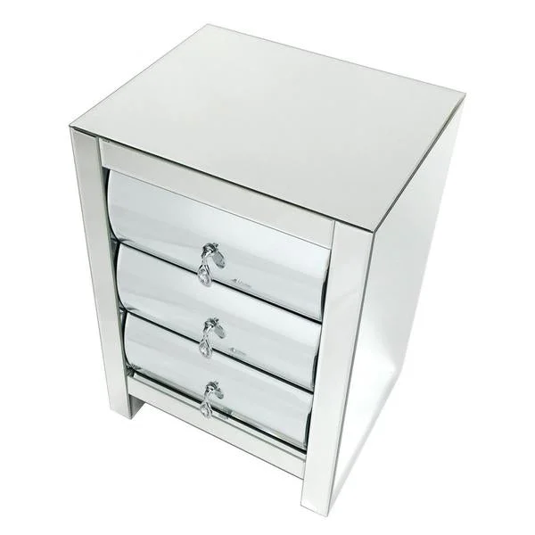 Benzara BM229425 Modern Mirror Chest with 3 Drawers, 26 inch, Silver