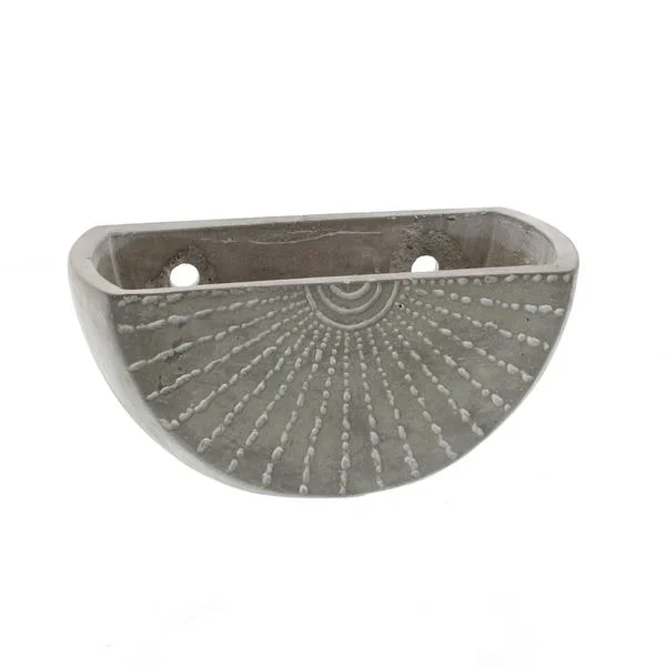 Benzara Half Moon Shape Cement Wall Planter, Small, Gray