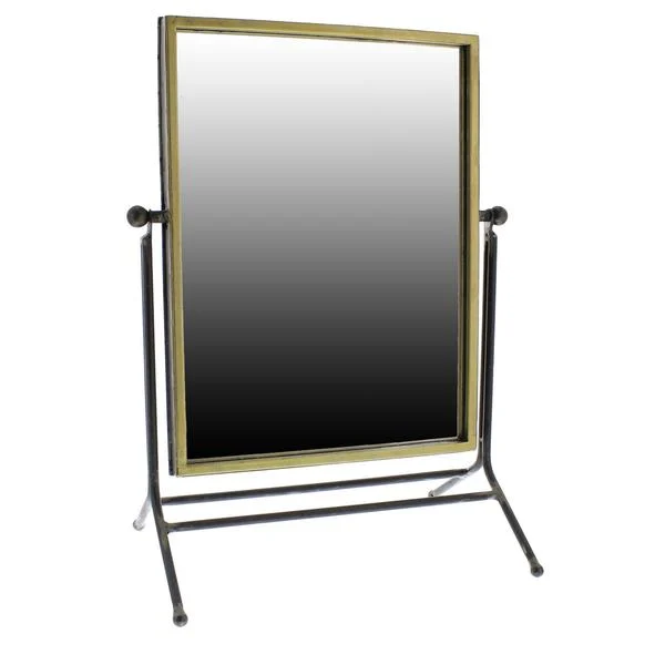 Benzara Rectangular Metal Frame Swiveling Mirror, Gold and Gray