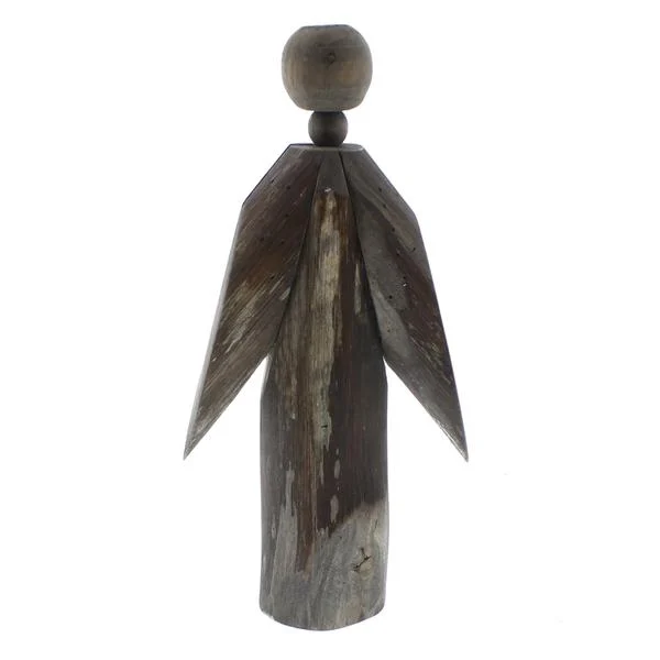 Benzara Wooden Angel Figurine with Grains, Medium, Brown
