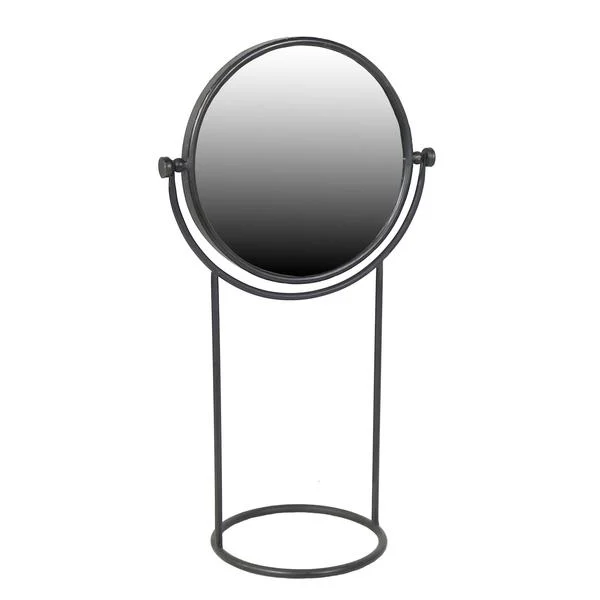 Benzara Round Metal Frame Swiveling Mirror, Black