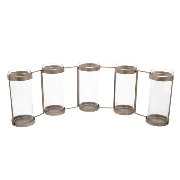 Benzara Glass and Metal Frame Tealight Holder Quintet, Gray