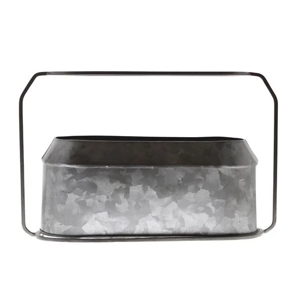 Benzara Oval Top Metal Frame Vase with Handle, Large, Galvanized Gray